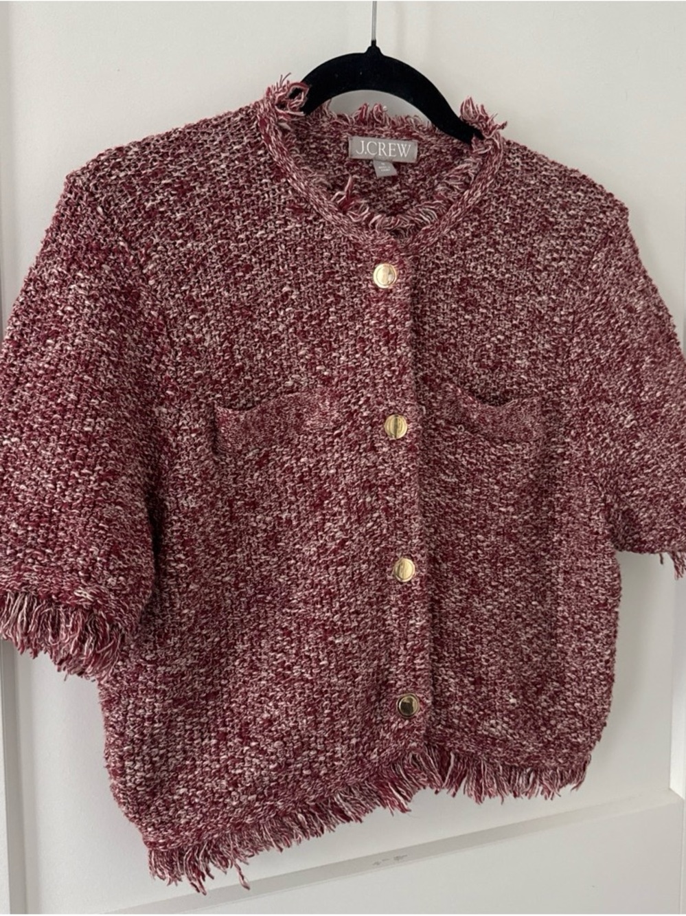 J. Crew Marled Red Fringe Bouclé Short Jacket